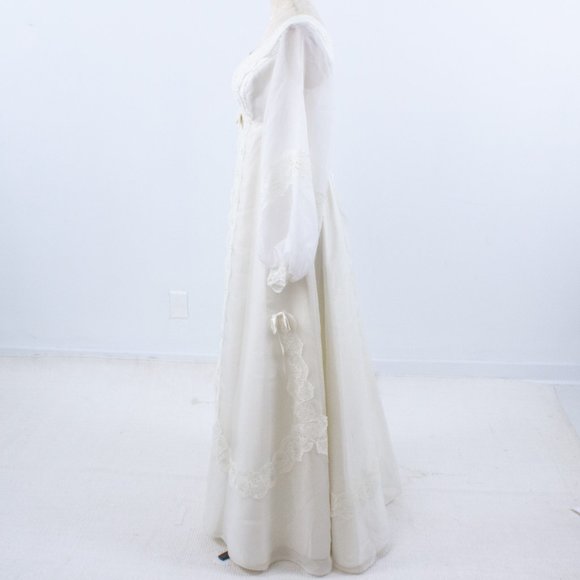 Wedding Dress Vintage 70s 6 Boho Long Sleeve Full Princess Bridal Gown I… - Picture 6 of 14